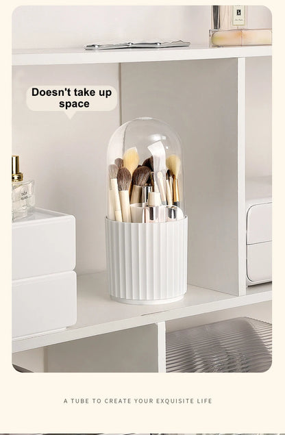 360° Rotating Makeup Brush Holder with Lid – Organizer for Vanity, Desktop, Countertop & Dresser Table