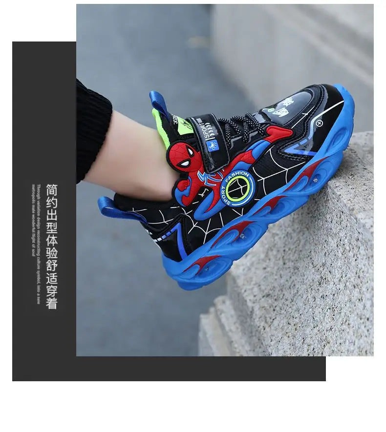 Disney Boys LED Shoes – Cartoon Sports Sneakers with Non-Slip Leather, Size 25-35, Perfect for Running