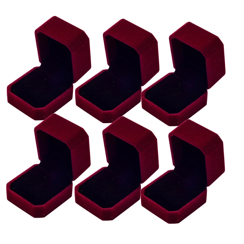 6PCS Red Velvet Heart Ring Boxes – Romantic Jewelry Display & Gift Case for Engagement, Wedding & Wholesale