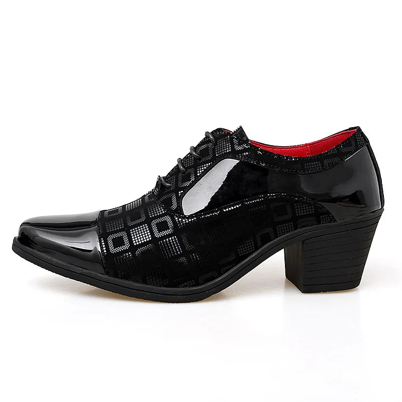 Men’s High Heel Oxford Shoes - Pointed Toe Luxury Leather Formal Business Wedding and Party Dress Shoes
