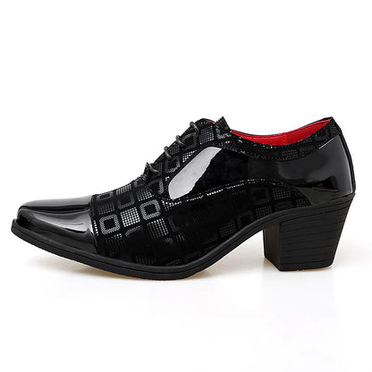 Men’s High Heel Oxford Shoes - Pointed Toe Luxury Leather Formal Business Wedding and Party Dress Shoes