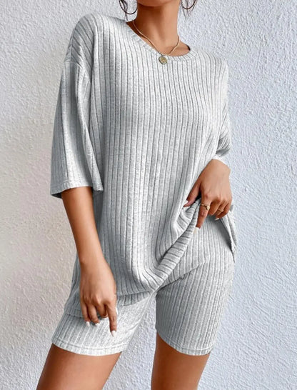 Women’s Summer Casual Short Pants Set – Solid Color Loose Two-Piece Outfit 2025