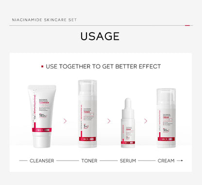 Niacinamide Skin Care Set – Oil Control, Anti-Wrinkle & Whitening Face Serum, Cream, Toner 4-Piece Kit