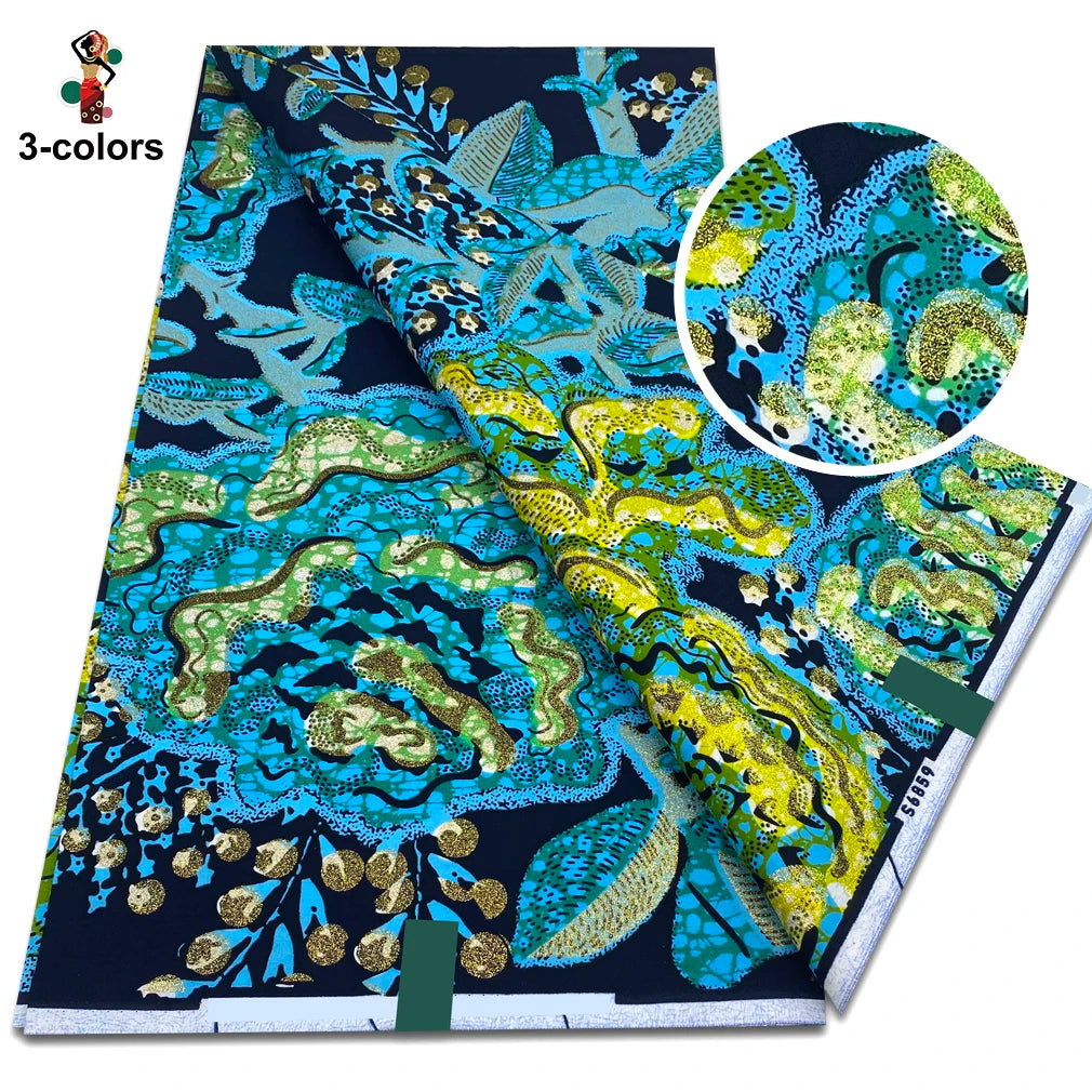 African Gold Print Wax Fabric - 100% Cotton Soft Nigerian Ankara Batik Pagne Material