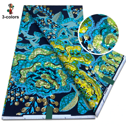African Gold Print Wax Fabric - 100% Cotton Soft Nigerian Ankara Batik Pagne Material