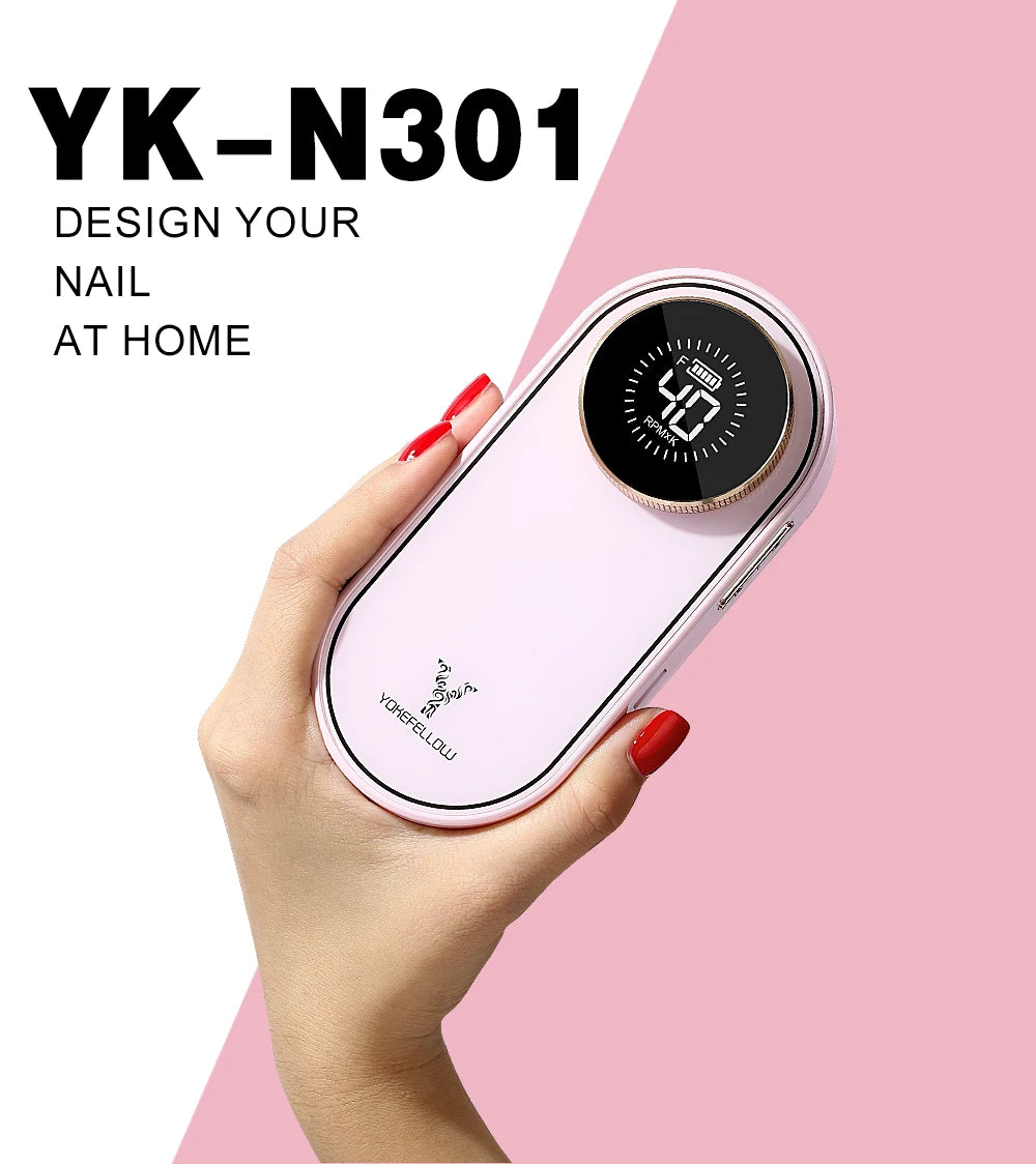 YOKEFELLOW Professional Nail Drill – 40000RPM Rechargeable Electric Nail E-File, Cordless for Acrylic & Gel Nails