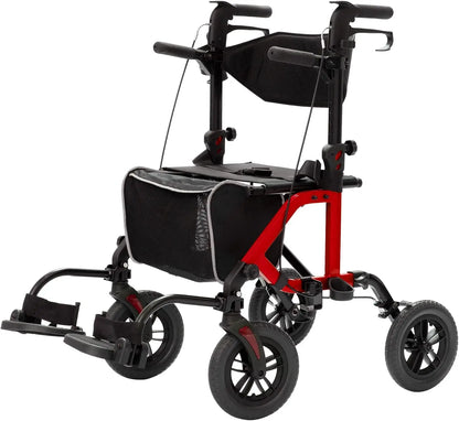All-Terrain 2-in-1 Rollator & Transport Chair — Folding Wheelchair with 10" Non-Pneumatic Wheels