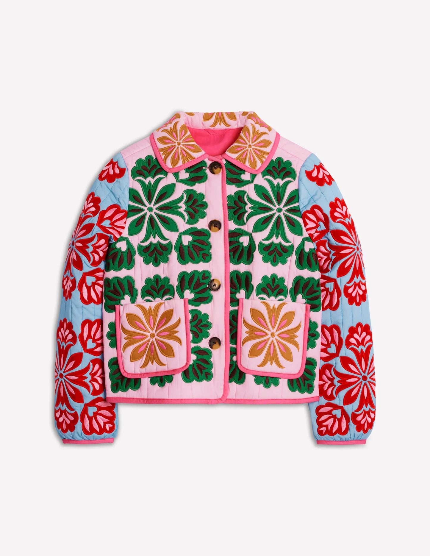 2025 Women’s Printed Quilted Padded Jacket – Collared Cotton Coat with Contrast Piped Pockets, Casual Autumn Outerwear