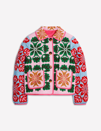 2025 Women’s Printed Quilted Padded Jacket – Collared Cotton Coat with Contrast Piped Pockets, Casual Autumn Outerwear
