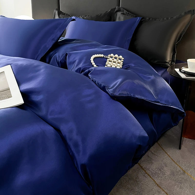 Nordic Satin Silk Bedding Set – Luxury Duvet Cover, Bed Sheet & Pillowcases for Single, Double & Couple Beds