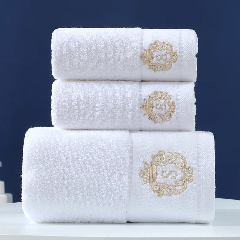 3-Piece Cotton Towel Set – 2 Hand Face Towels 35x75cm + 1 Bath Towel 70x140cm Soft Washcloth Gift Set