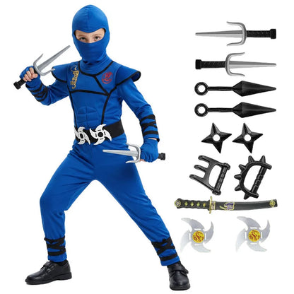 Kids Ninja Costume - Masked Warrior Anime Roleplay Outfit for Boys & Girls, Halloween Party Dress-Up Costume