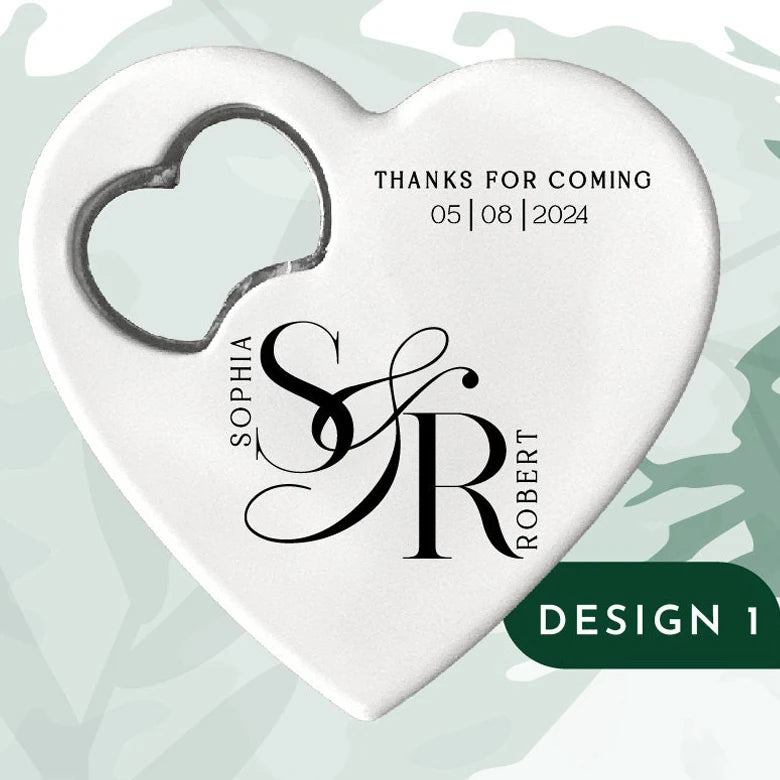 Custom Heart-Shaped Magnet Bottle Opener – 10-30pcs Engraved Bridal Shower & Wedding Party Favors in Bulk