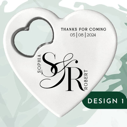 Custom Heart-Shaped Magnet Bottle Opener – 10-30pcs Engraved Bridal Shower & Wedding Party Favors in Bulk