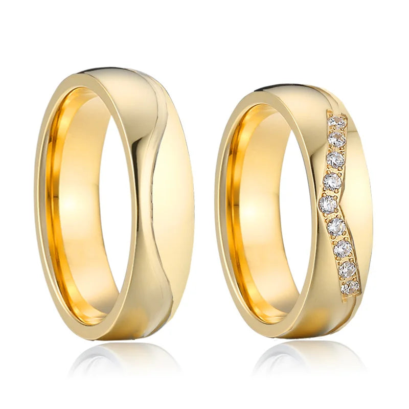 Hammered Couple Wedding Rings - 14K Gold-Plated Titanium Rings for Men & Women