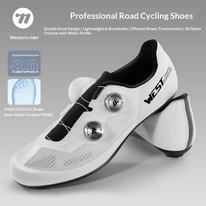 WEST BIKING Road Cycling Shoes - Breathable Mesh Clipless Bicycle Shoes with Dual Knob Buckle Closure