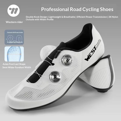 WEST BIKING Road Cycling Shoes - Breathable Mesh Clipless Bicycle Shoes with Dual Knob Buckle Closure