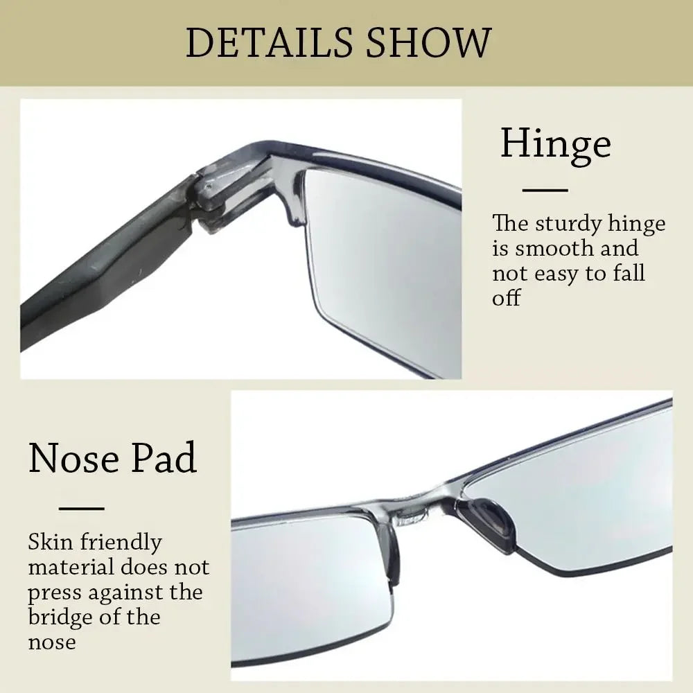 Smart Automatic Zoom Reading Glasses – Autofocus Anti-Blue Ray Half-Rim Eyewear for Near & Far Vision