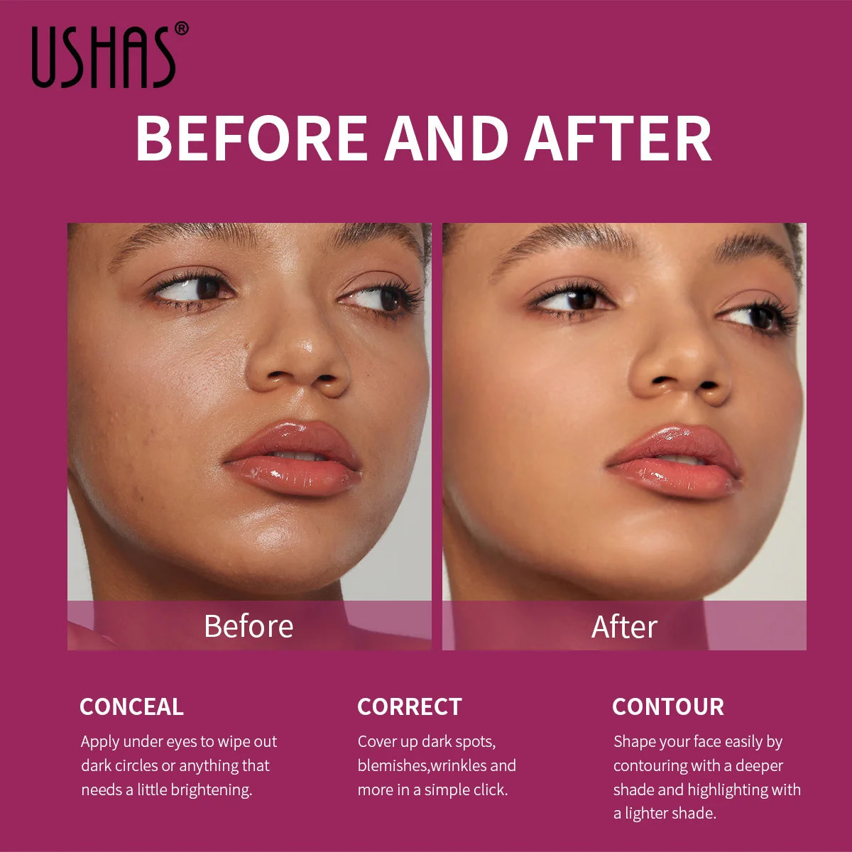 USHAS Sponge Head Concealer – Black Circles, Tear Marks, Acne & Skin Imperfections Waterproof Foundation Makeup Eraser