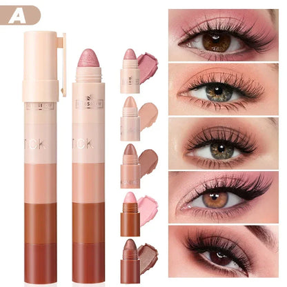 5-in-1 Eyeshadow Pencil Kit – Velvet Matte, Pigment, Shimmer & Highlight Makeup Combination in Pink & Brown Mini Eye Shadow Pen