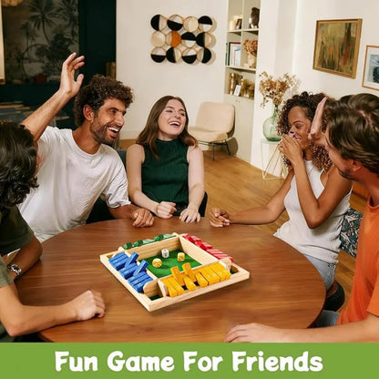 Wooden Arithmetic Dice Board Game – Flip Card Box with 4-Sided Number Tiles, Fun Multiplayer Family & Party Game