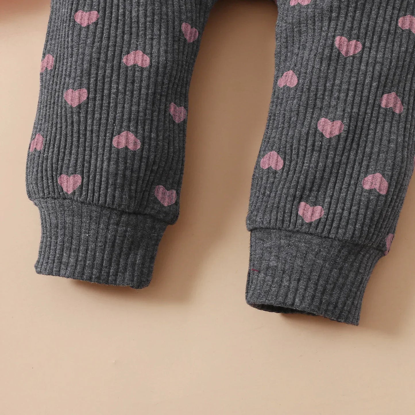 Newborn Baby Girls Clothes Set – Pink Ruffle Top & Heart Print Bow Trousers, Princess Casual Outfit for Infants