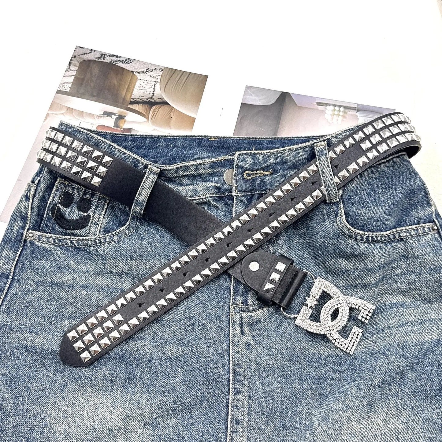 YK2 Luxury Women's Rhinestone Belt – Punk Rivet Leather Fashion Belt with Decorative Embedded Design