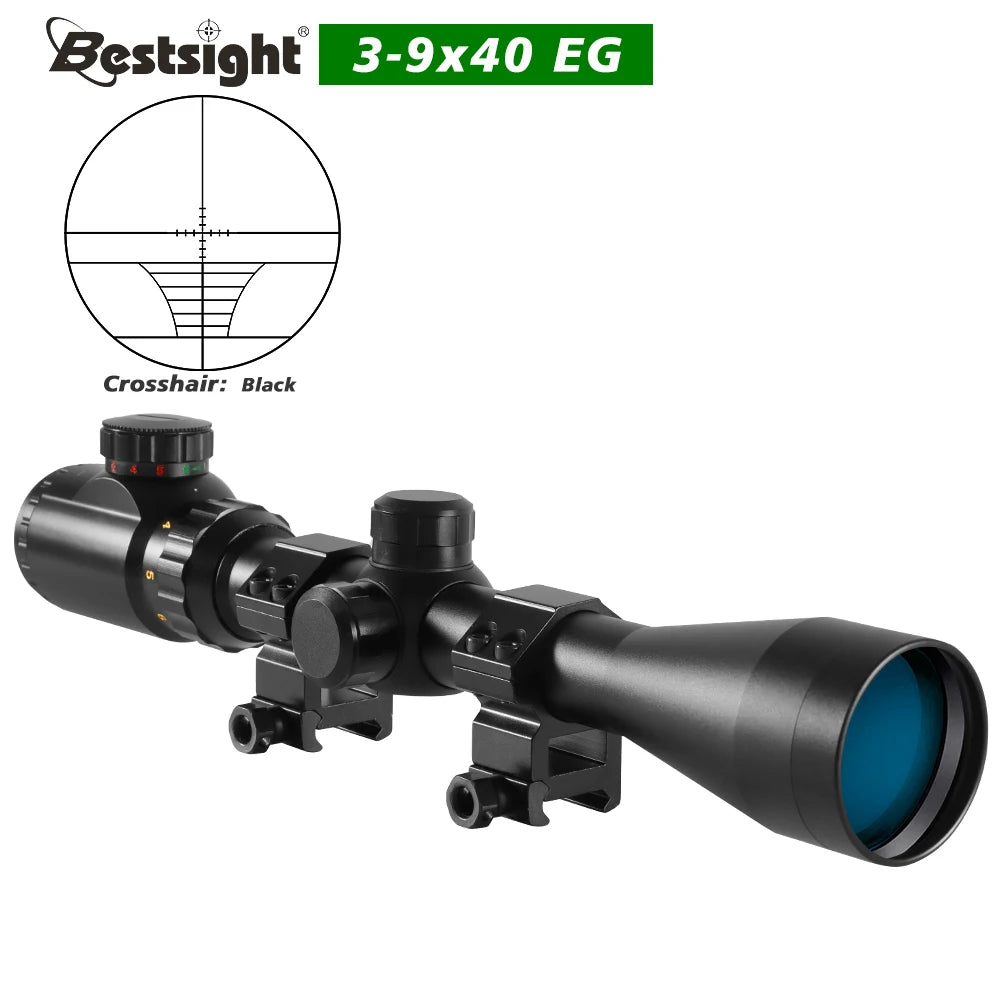 3-9x40 Riflescope Sniper Scope – Red/Green Illuminated Optics with Mil-Dot Reticle & Mounts