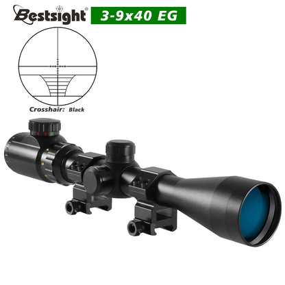 3-9x40 Riflescope Sniper Scope – Red/Green Illuminated Optics with Mil-Dot Reticle & Mounts