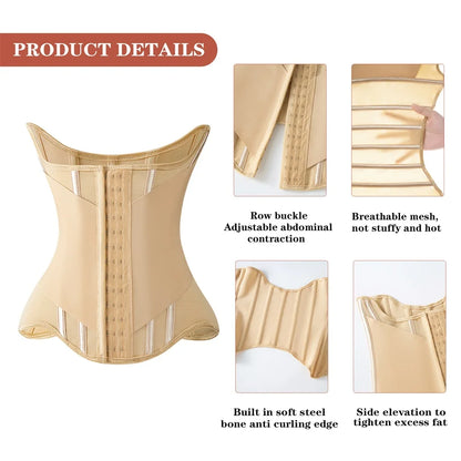 MiiOW U-Shaped Waist Trainer Corset - Steel-Boned Women's Shapewear with Button Closure and Breathable Support