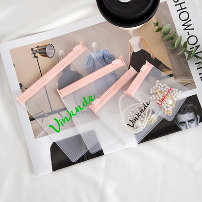 200PCS Bulk Jewelry Zipper Bags — Custom Frosted Transparent PVC Pouches for Necklaces, Earrings & Rings with Logo