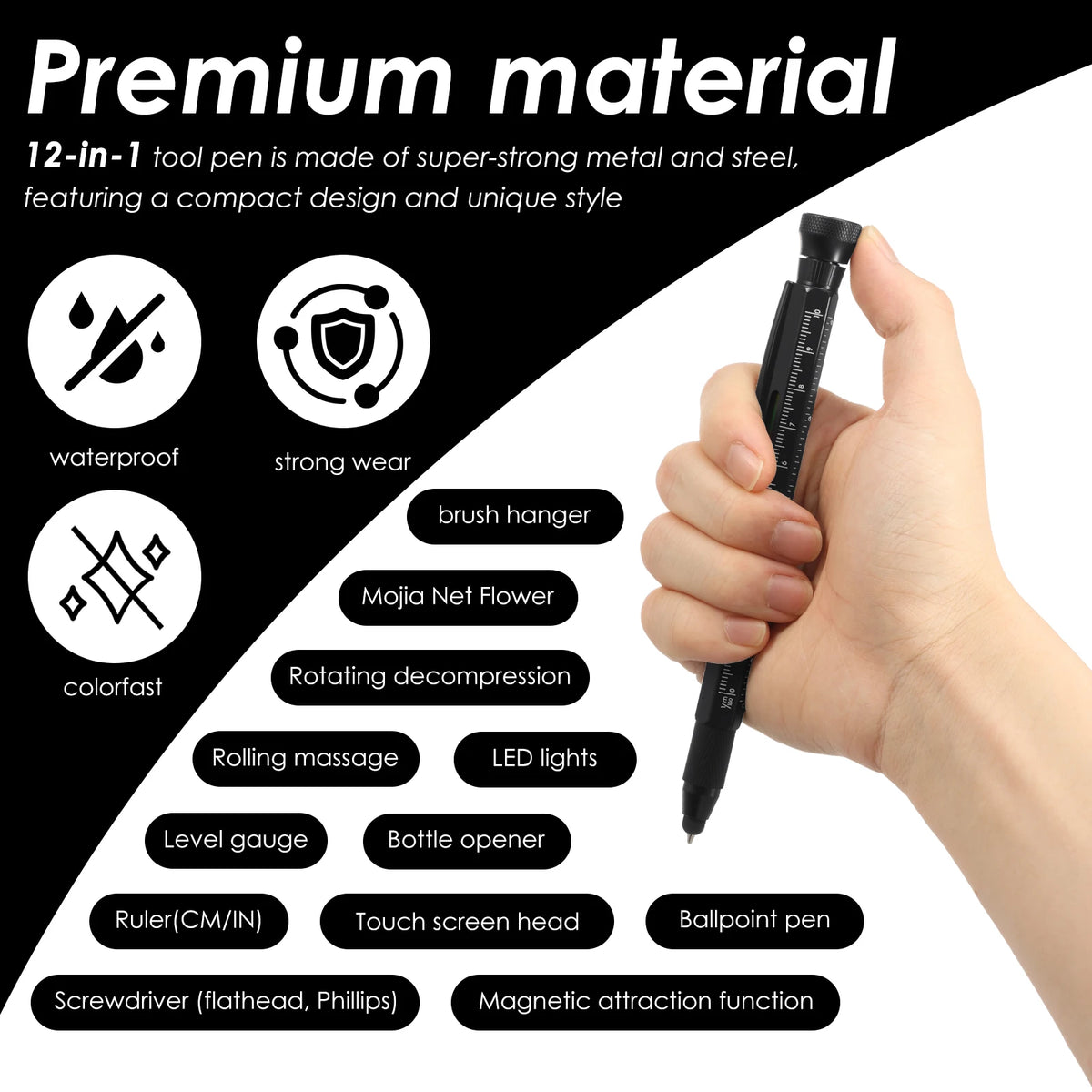 12-in-1 EDC Multitool Pen - LED Light, Level, Bottle Opener, Stylus & Screwdriver for Men