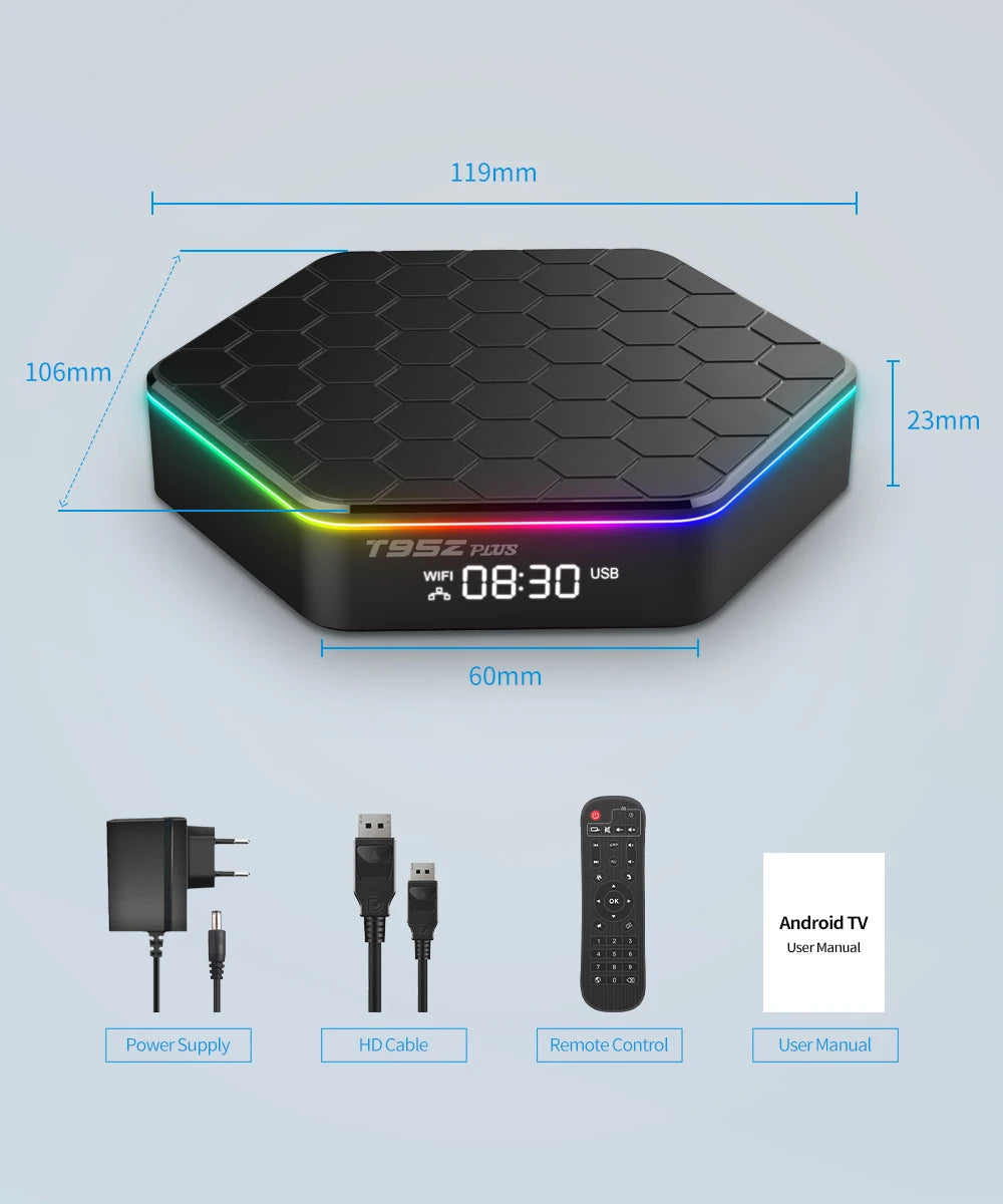 Global Smart TV Box – WIFI6, Bluetooth 5, Allwinner H618, 32GB/64GB, T95ZPLUS 4K HDR10 Media Streamer, Multi-Language Support
