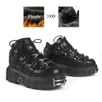 New 2024 Punk Style Women's Platform Shoes – 6CM Lace-Up Rock Boots with Metal Decor