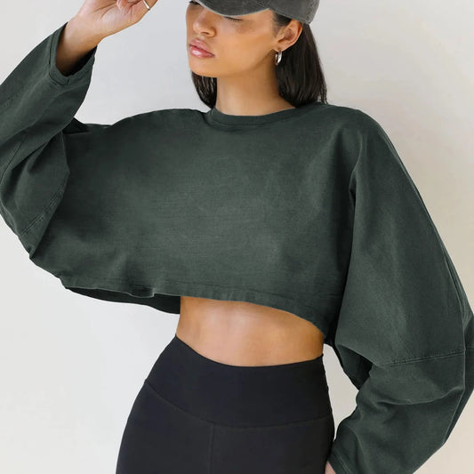 Women’s Sports Crop Top – Long Sleeve Gym & Yoga Workout Fitness Shirt