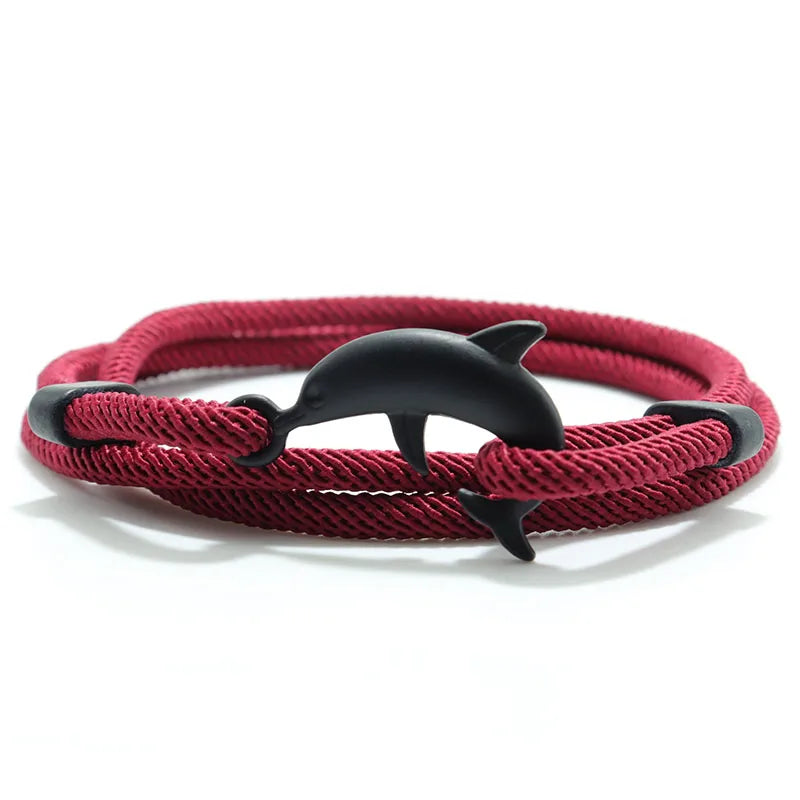 Multilayer 4mm Milan Rope Viking Bracelet - Charms of Whale Tail, Shark, Turtle, Manta Ray, Dolphin for Men