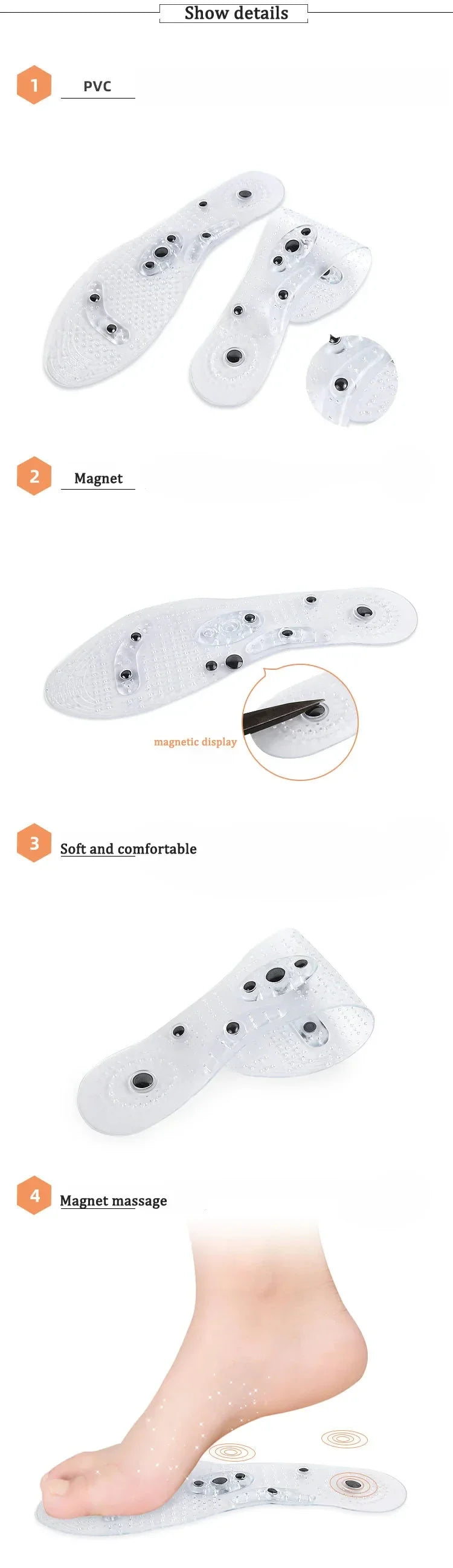 Magnetic Acupressure Foot Massage Insoles – Silicone Pain Relief & Therapy Inserts