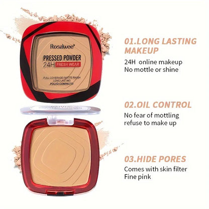 Full Coverage Pressed Powder Foundation with Puff – 24H Long Lasting Matte Oil Control Face Makeup for Smooth Flawless Finish