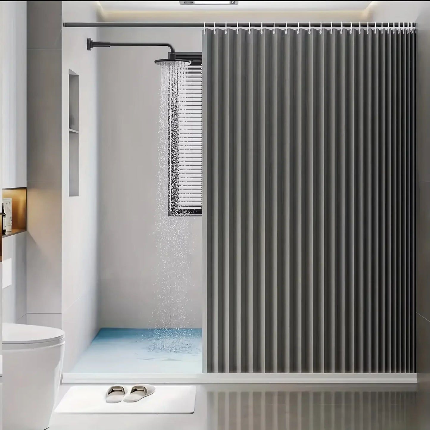 Foldable Waterproof Shower Curtain - Bathroom Partition with Hooks for Dry & Wet Separation