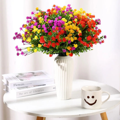4 Bundles UV Resistant Artificial Plants – Faux Bushes Plastic Flowers for Outdoor Garden, Porch, Wedding & Farmhouse Decor