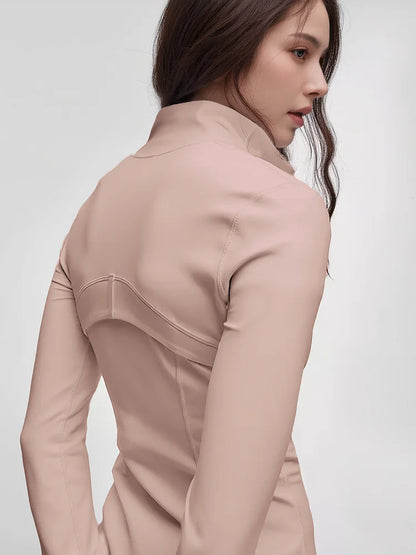 Women's Stand Collar Workout Jacket - Long Sleeve Sporty Fitness Training Top