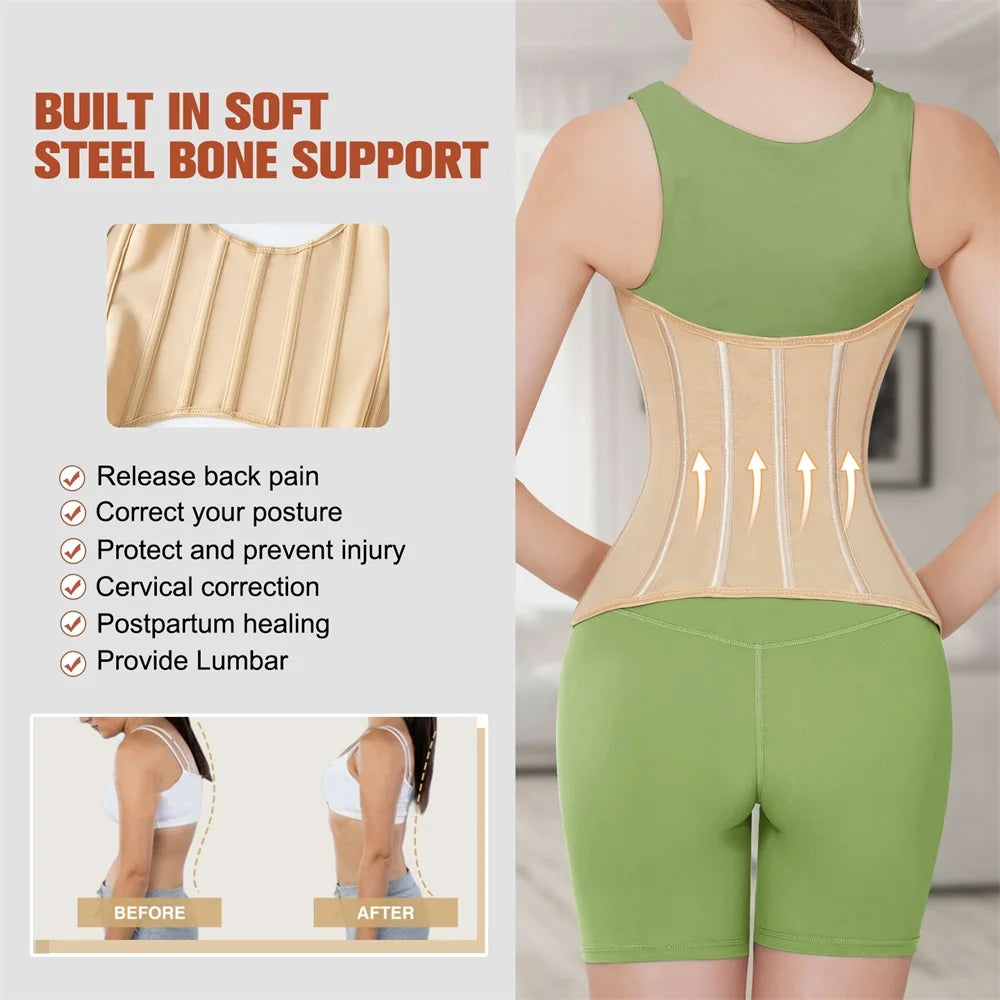 MiiOW U-Shaped Waist Trainer Corset - Steel-Boned Women's Shapewear with Button Closure and Breathable Support