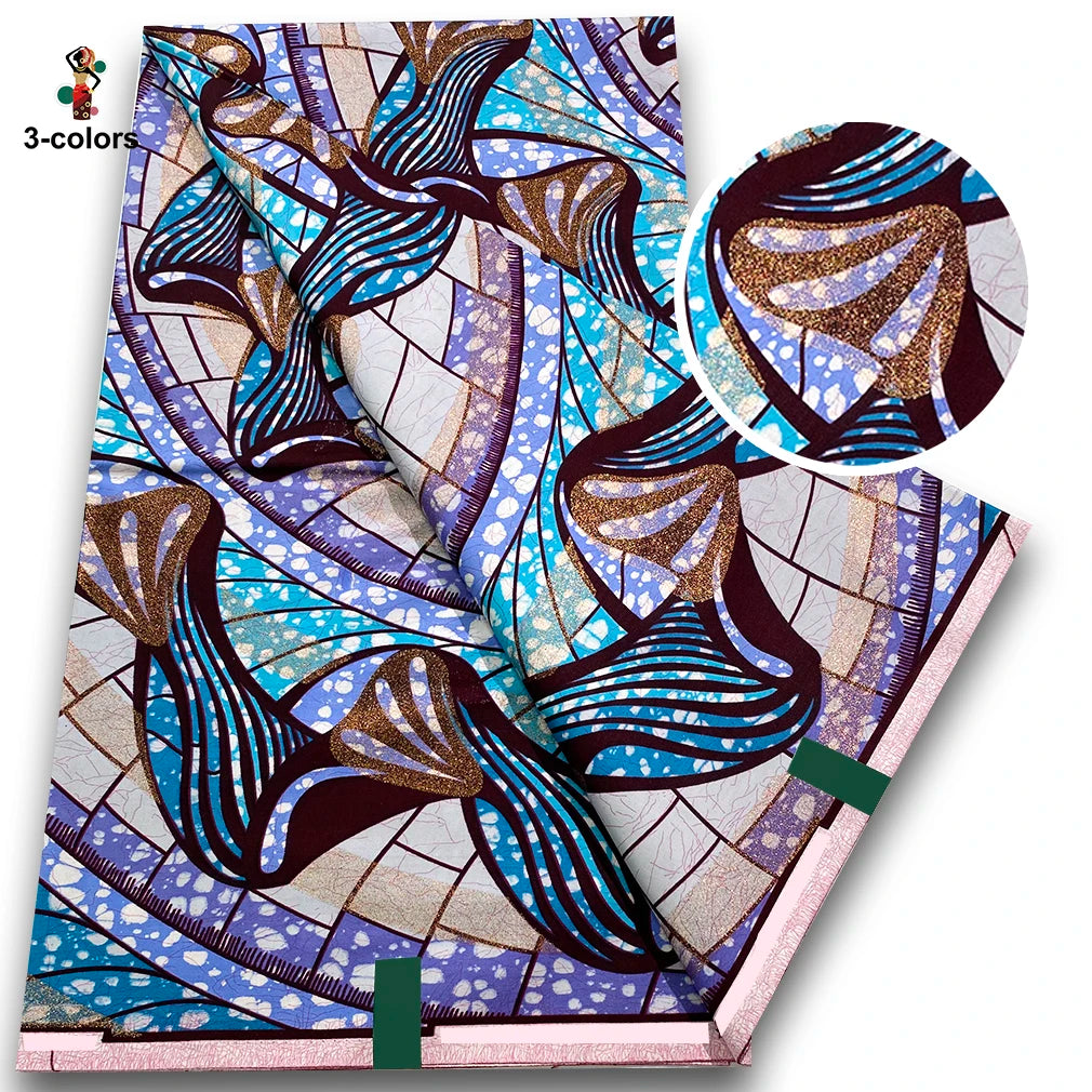 African Golden Wax Fabric - Glitter Gold Print Batik Ankara Pagne Material for Women