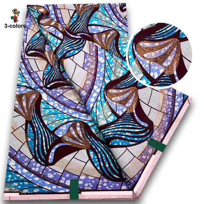 African Golden Wax Fabric - Glitter Gold Print Batik Ankara Pagne Material for Women