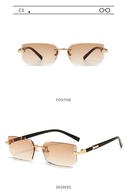 Fashion Rimless Sunglasses – Classic Small Square Frameless Shades for Men & Women, Summer Travel Eyewear