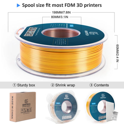 Geeetech Tri-Color Silk PLA 3D Printer Filament – 1.75mm, 1KG Spool, Vacuum Pack, Special Colors