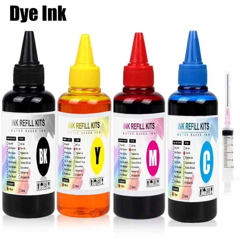 Universal Dye Ink Kit - 100ml BK/CMY Printer Ink for HP, Canon, Epson & Brother CISS Systems
