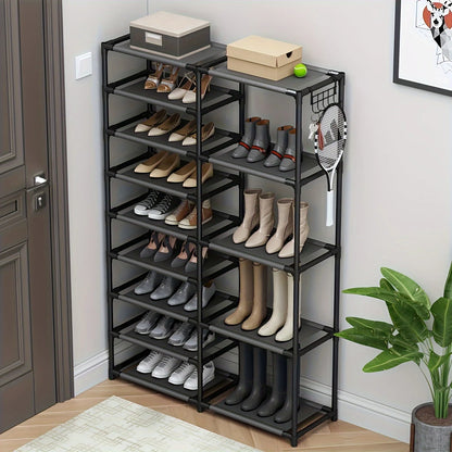 9-Tier Tall Shoe Rack with Hooks – Heavy Duty Vertical Organizer, Large Capacity Holds 24-35 Pairs, Black