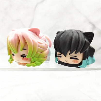 6PCS Demon Slayer Mini Figures — Nezuko, Tanjirou, Zenitsu & Inosuke PVC Kawaii Cat Ear Sleep Model Toys