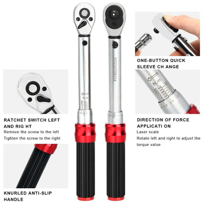 RIDERACE 15PCS Bicycle Torque Wrench Set | 1/4" 2-24Nm Dual Direction Allen Key & Socket Spanner Kit
